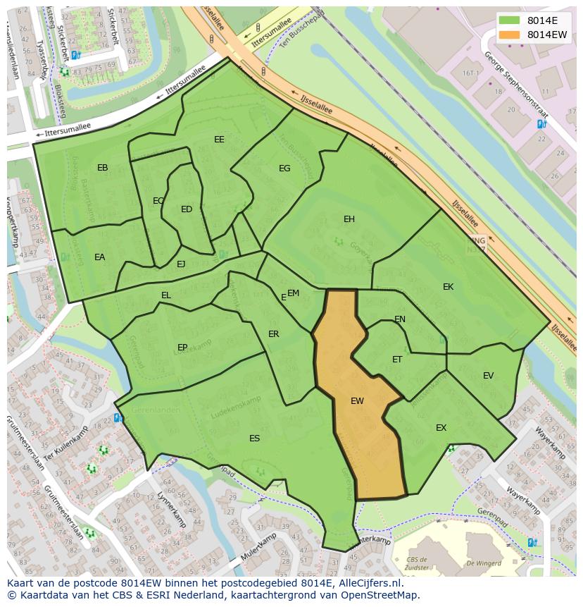 Afbeelding van het postcodegebied 8014 EW op de kaart.