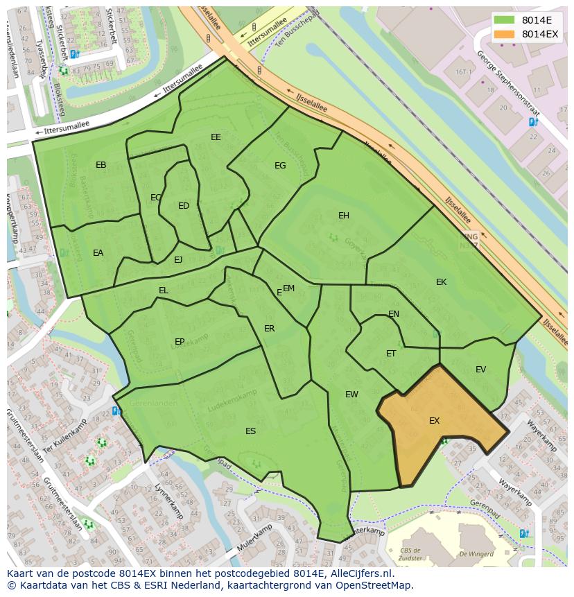 Afbeelding van het postcodegebied 8014 EX op de kaart.