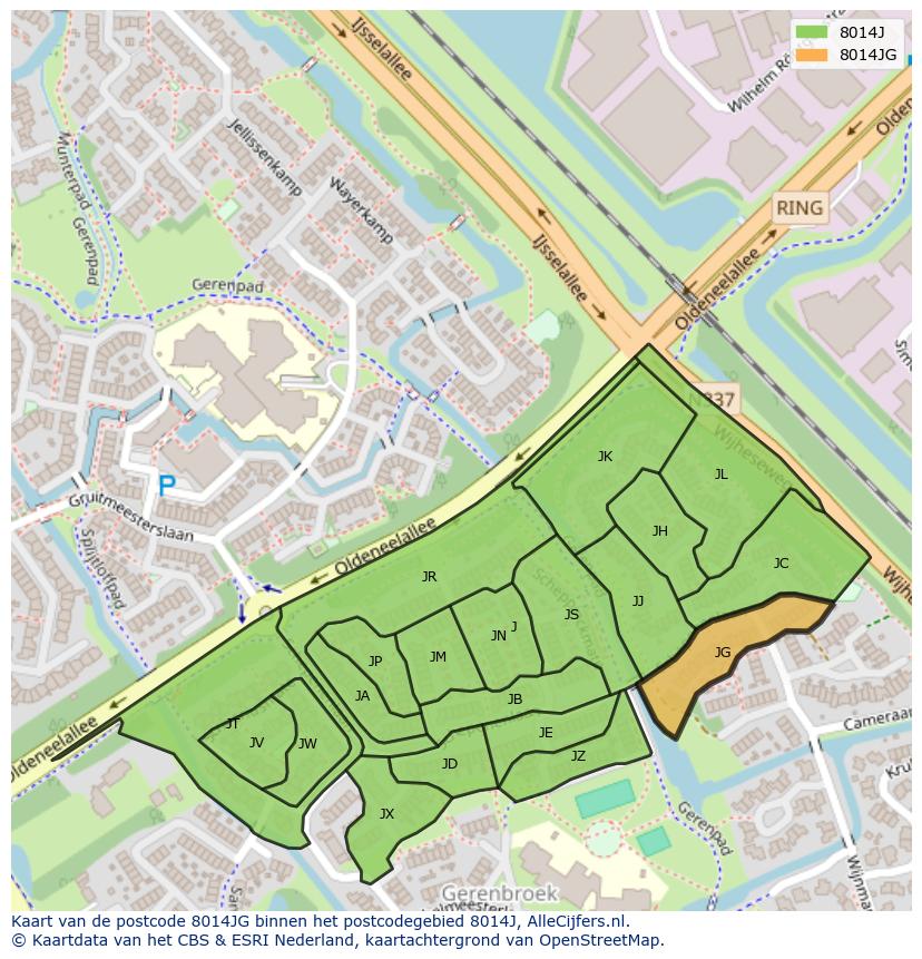 Afbeelding van het postcodegebied 8014 JG op de kaart.