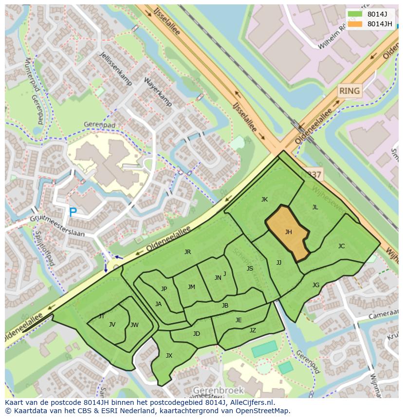 Afbeelding van het postcodegebied 8014 JH op de kaart.