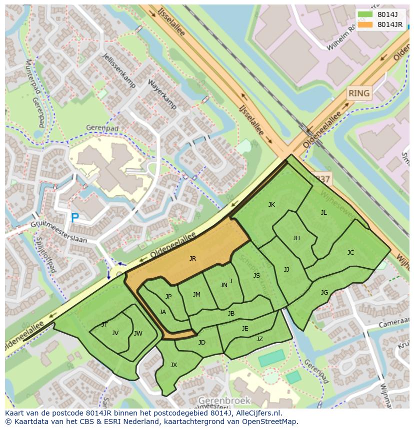 Afbeelding van het postcodegebied 8014 JR op de kaart.