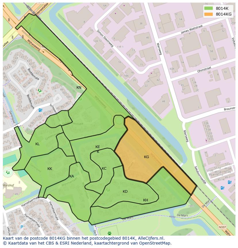 Afbeelding van het postcodegebied 8014 KG op de kaart.
