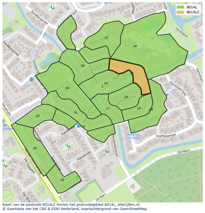 Afbeelding van het postcodegebied 8014 LC op de kaart.
