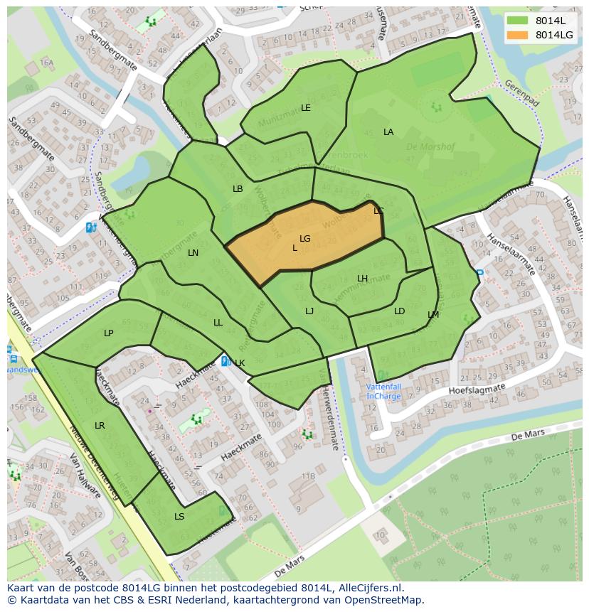 Afbeelding van het postcodegebied 8014 LG op de kaart.