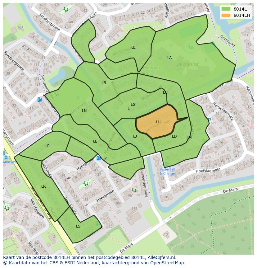 Afbeelding van het postcodegebied 8014 LH op de kaart.