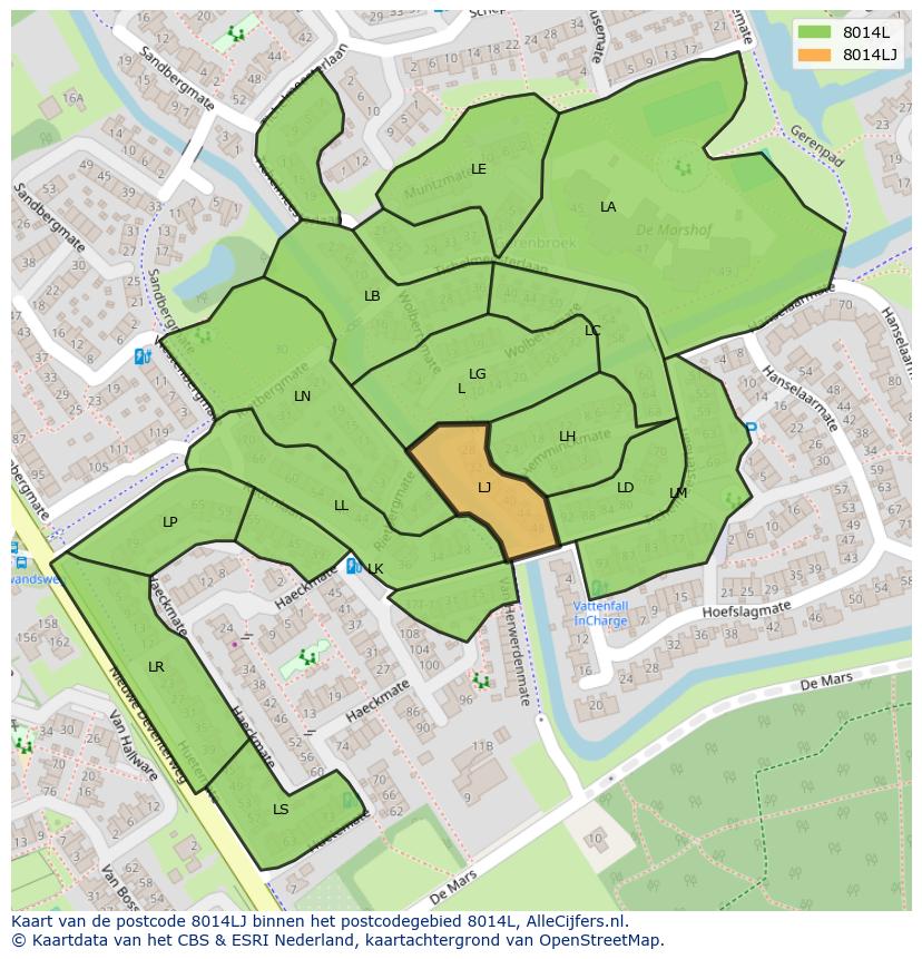 Afbeelding van het postcodegebied 8014 LJ op de kaart.