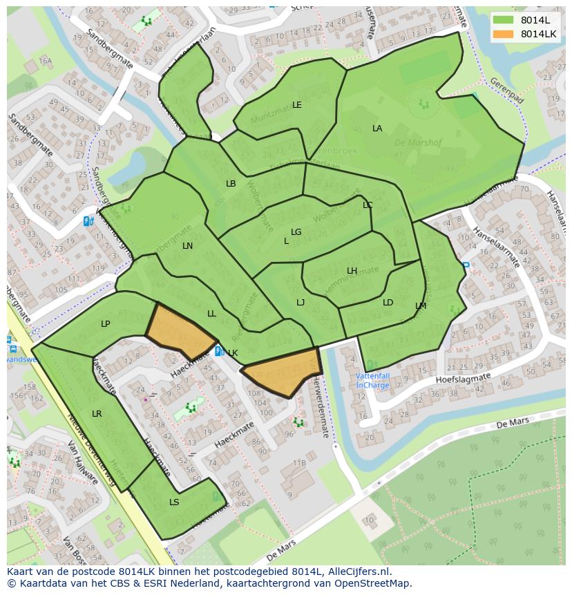 Afbeelding van het postcodegebied 8014 LK op de kaart.