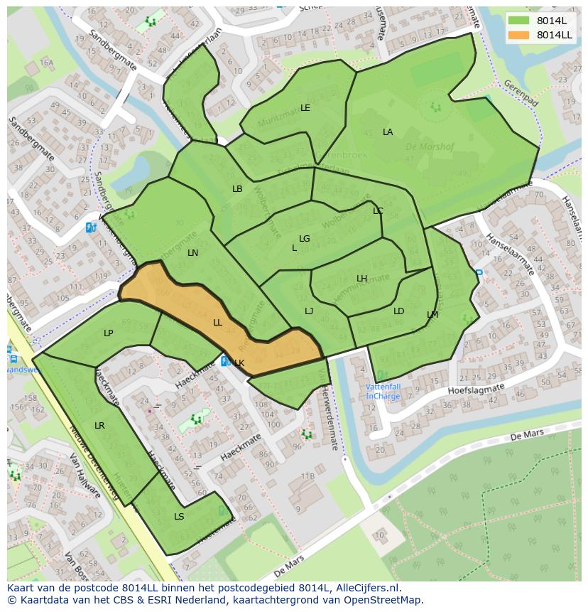 Afbeelding van het postcodegebied 8014 LL op de kaart.