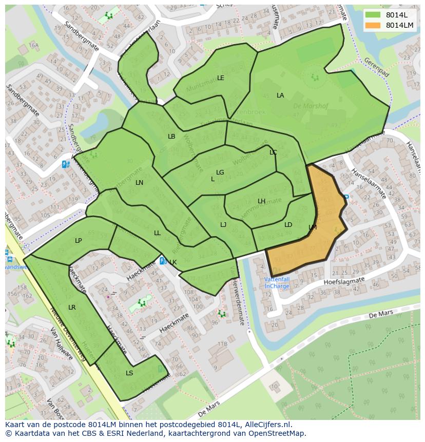 Afbeelding van het postcodegebied 8014 LM op de kaart.