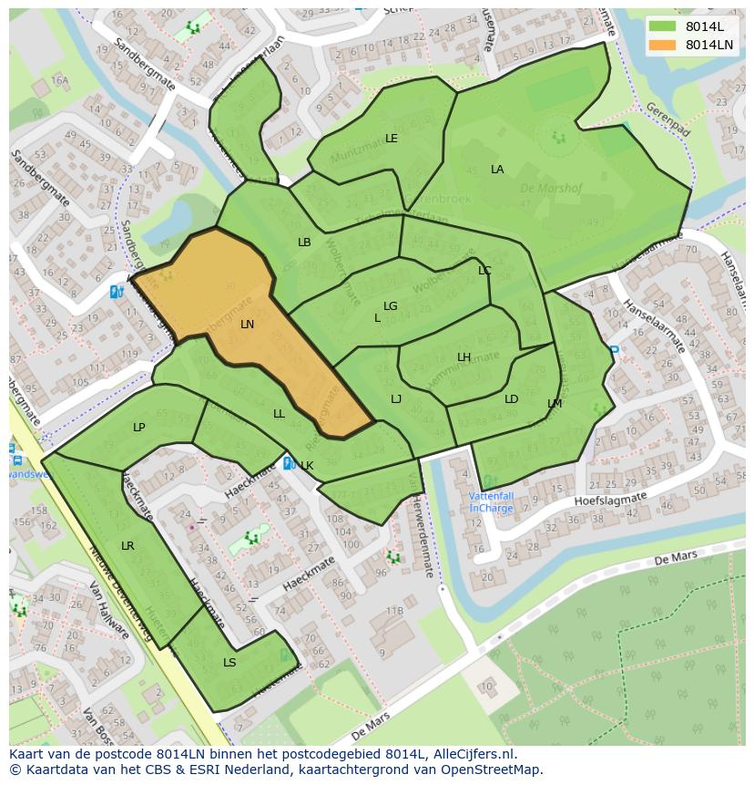 Afbeelding van het postcodegebied 8014 LN op de kaart.