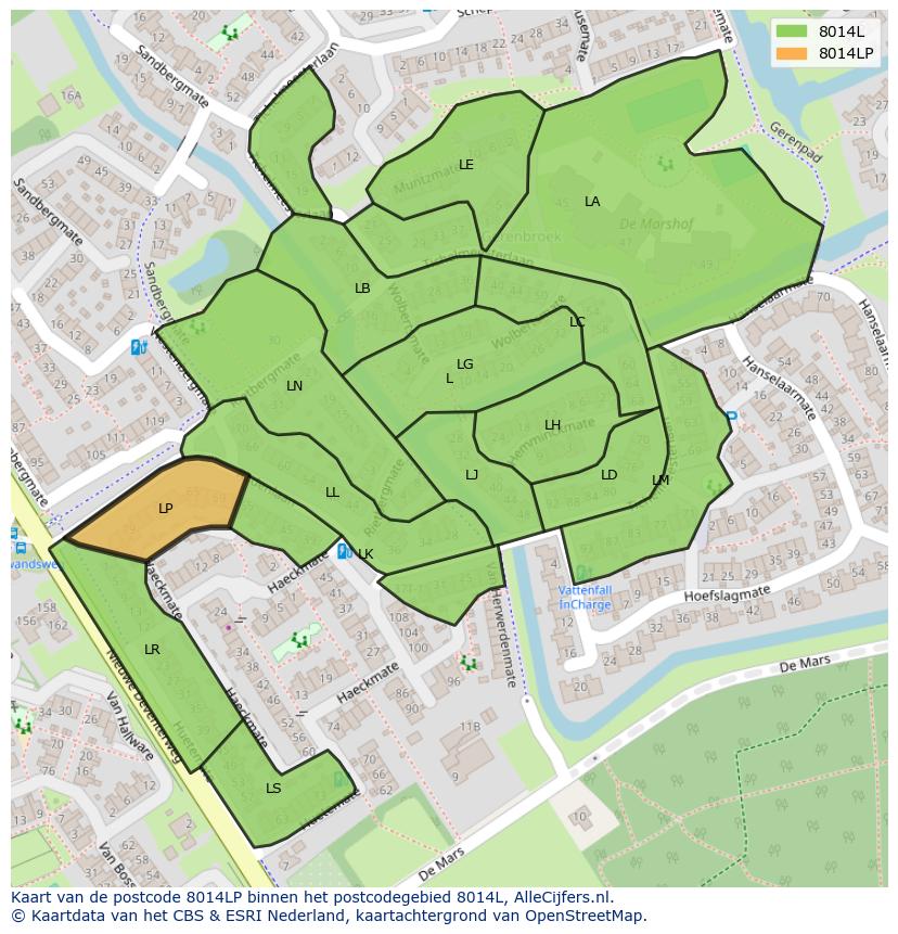 Afbeelding van het postcodegebied 8014 LP op de kaart.