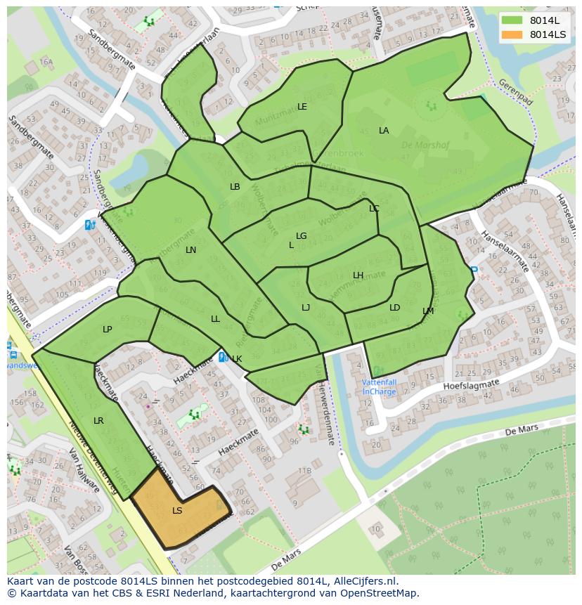 Afbeelding van het postcodegebied 8014 LS op de kaart.