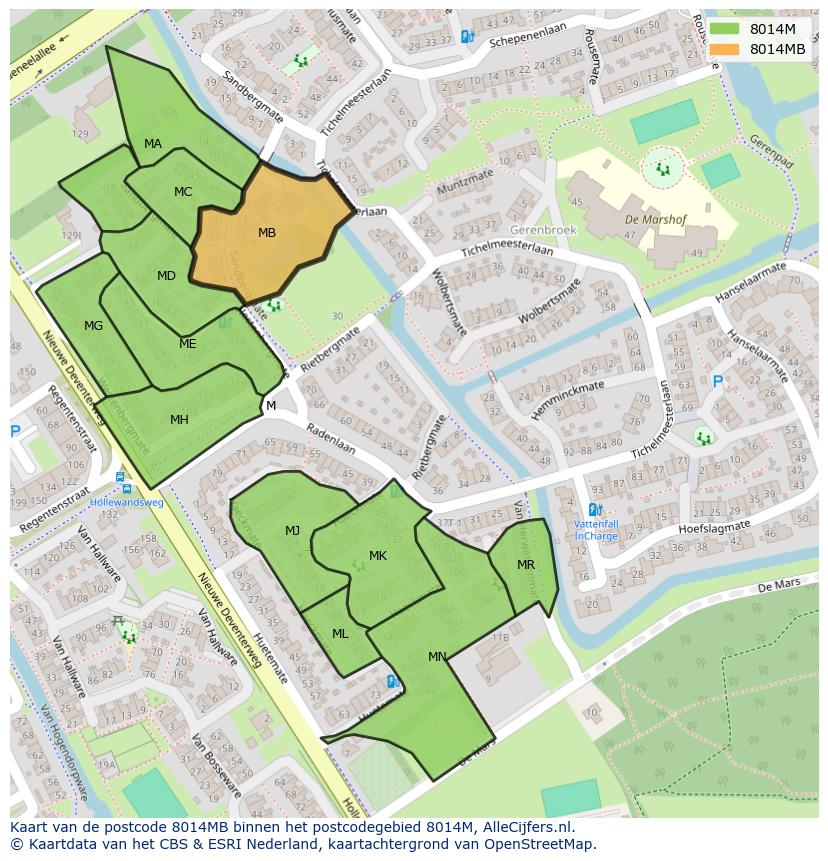 Afbeelding van het postcodegebied 8014 MB op de kaart.