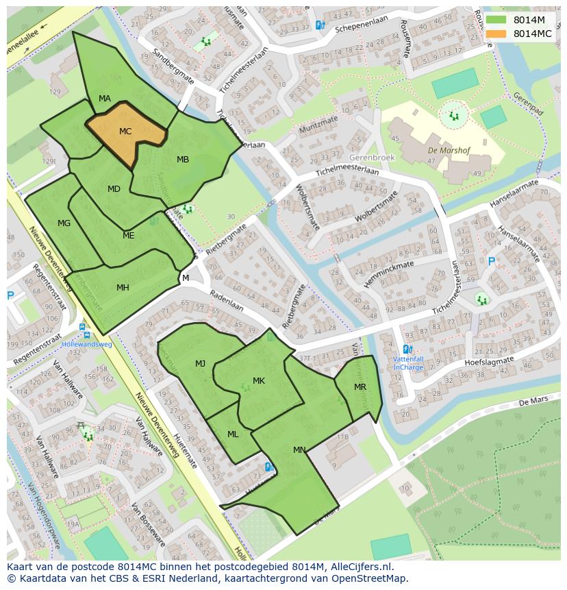 Afbeelding van het postcodegebied 8014 MC op de kaart.