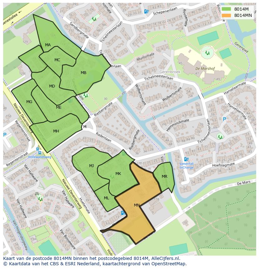 Afbeelding van het postcodegebied 8014 MN op de kaart.