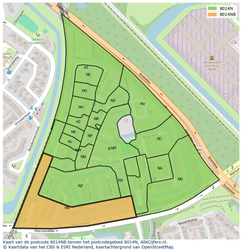 Afbeelding van het postcodegebied 8014 NB op de kaart.