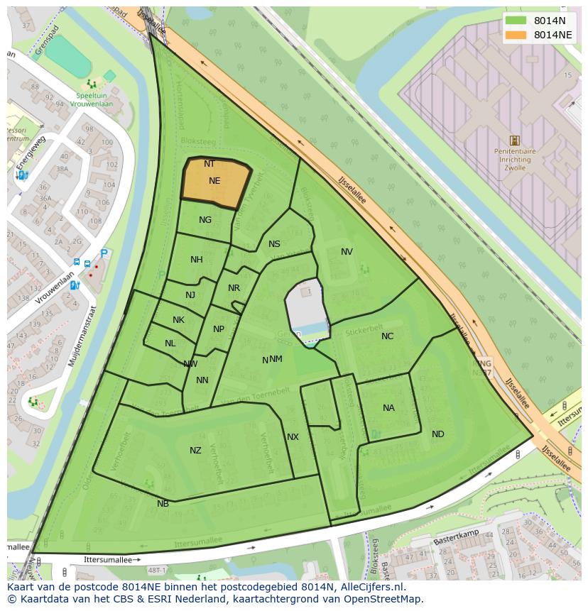 Afbeelding van het postcodegebied 8014 NE op de kaart.