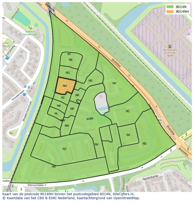 Afbeelding van het postcodegebied 8014 NH op de kaart.