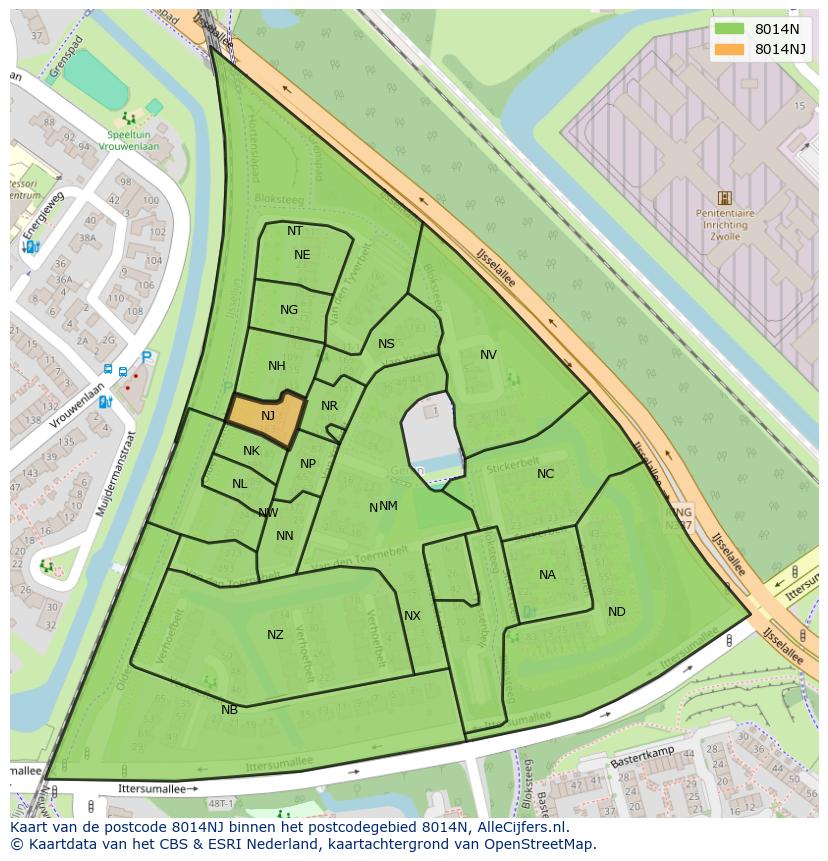 Afbeelding van het postcodegebied 8014 NJ op de kaart.