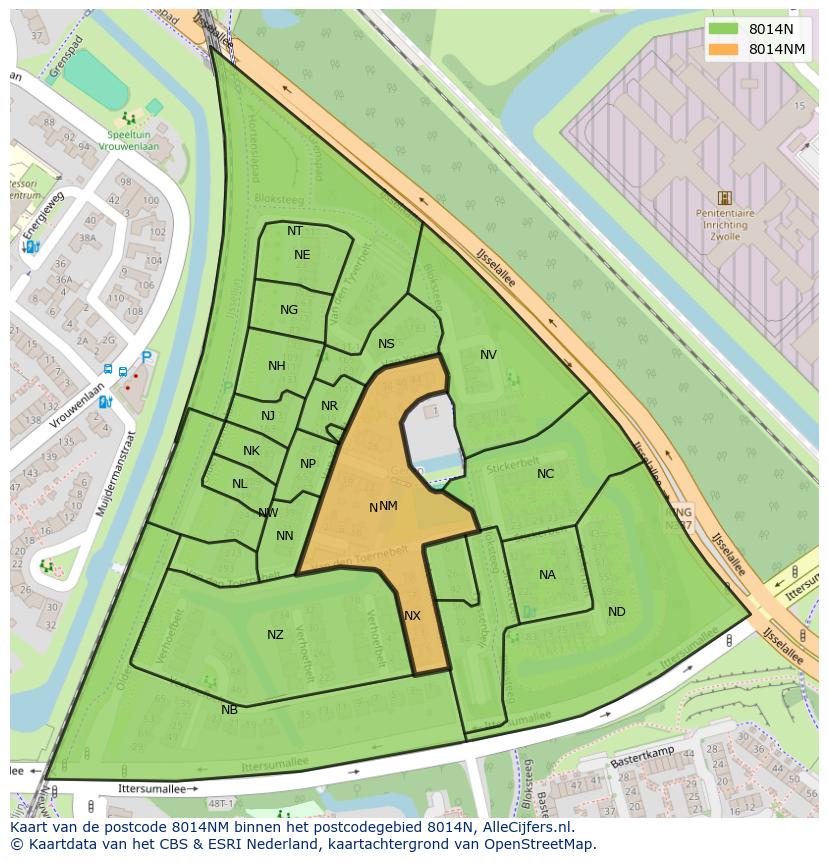 Afbeelding van het postcodegebied 8014 NM op de kaart.