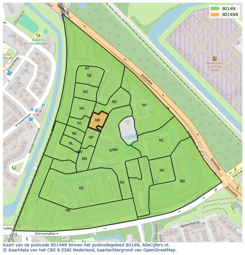 Afbeelding van het postcodegebied 8014 NR op de kaart.