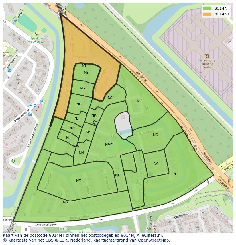 Afbeelding van het postcodegebied 8014 NT op de kaart.