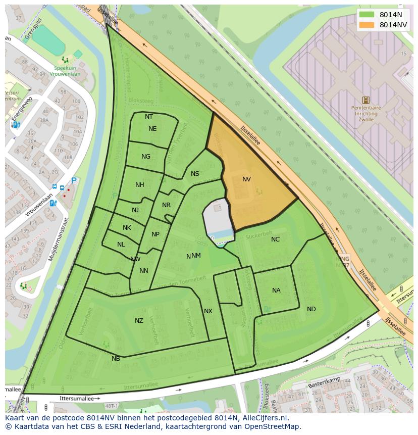 Afbeelding van het postcodegebied 8014 NV op de kaart.