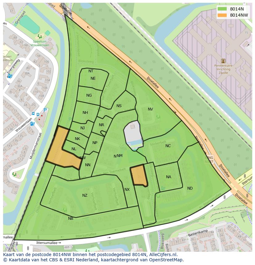 Afbeelding van het postcodegebied 8014 NW op de kaart.