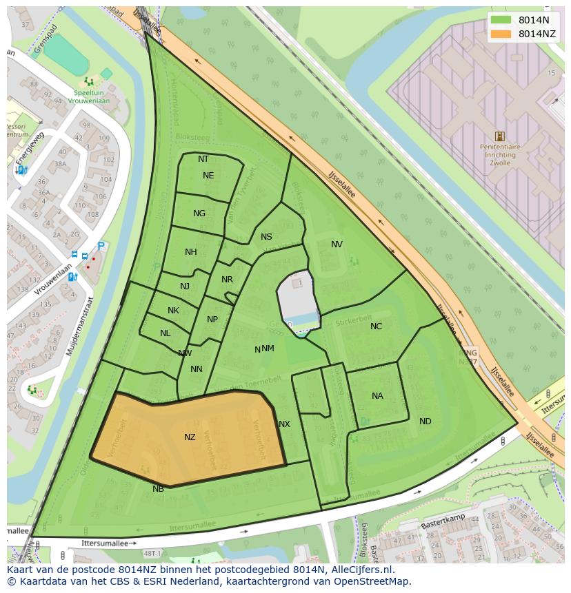 Afbeelding van het postcodegebied 8014 NZ op de kaart.