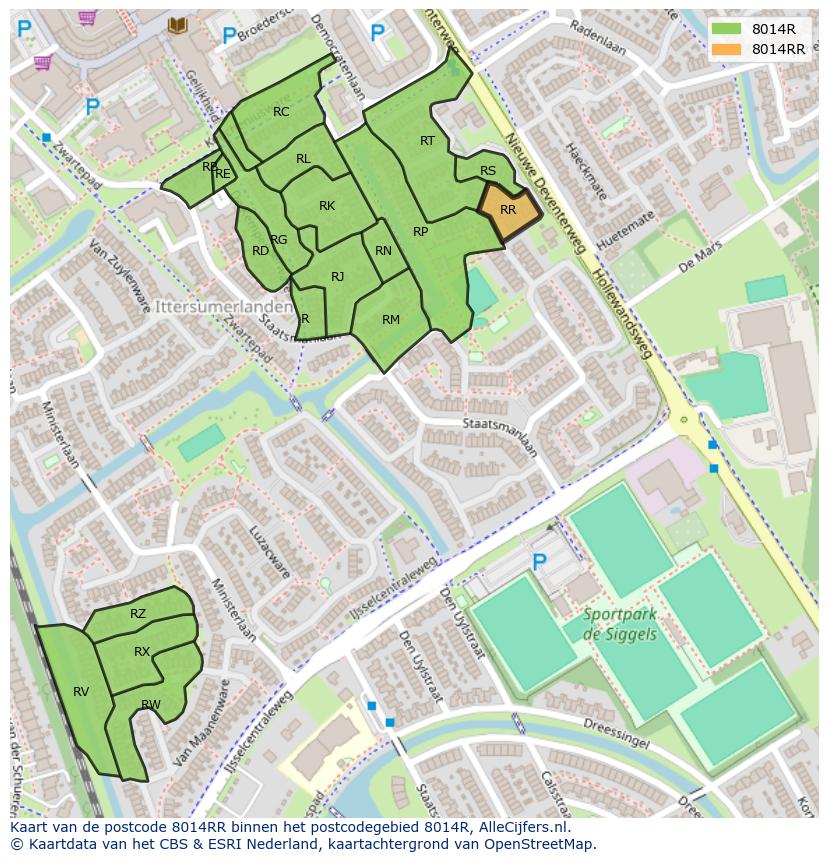 Afbeelding van het postcodegebied 8014 RR op de kaart.