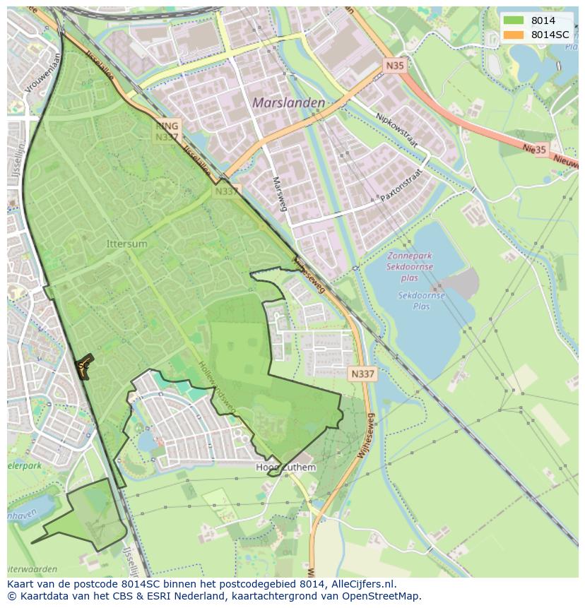 Afbeelding van het postcodegebied 8014 SC op de kaart.