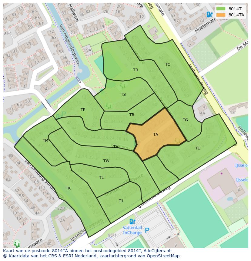 Afbeelding van het postcodegebied 8014 TA op de kaart.