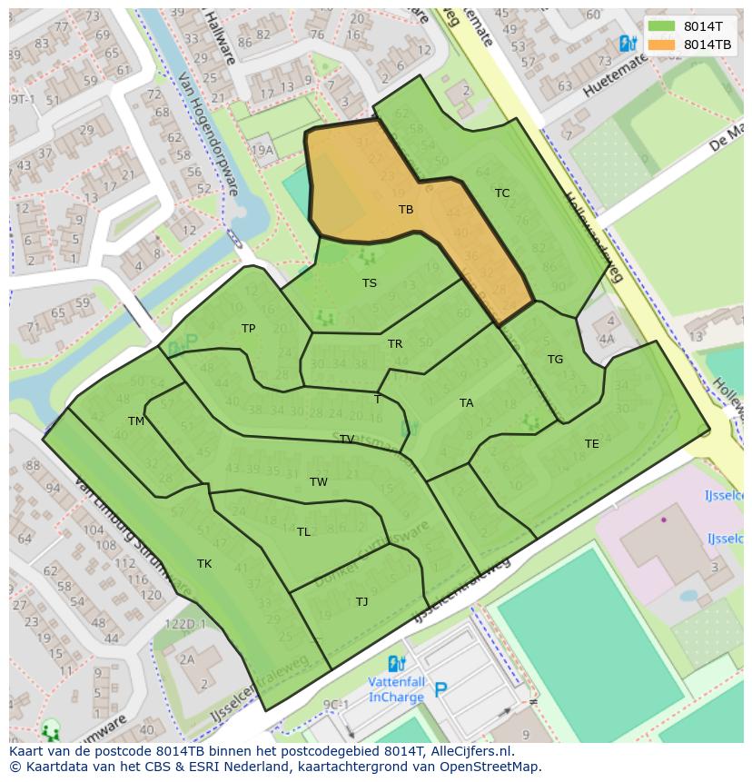 Afbeelding van het postcodegebied 8014 TB op de kaart.