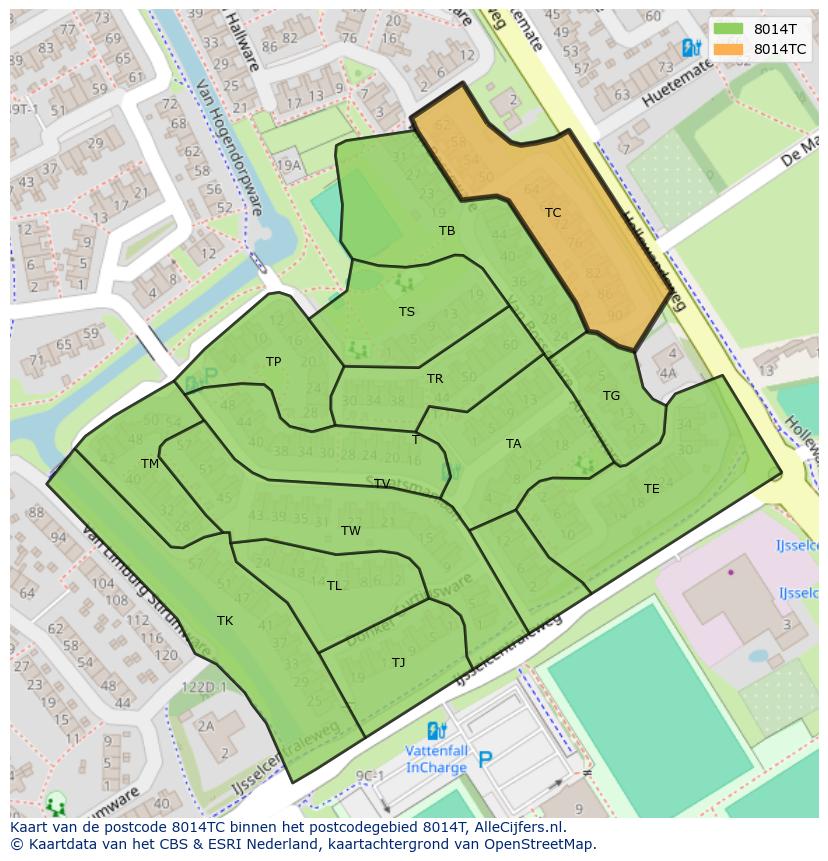 Afbeelding van het postcodegebied 8014 TC op de kaart.