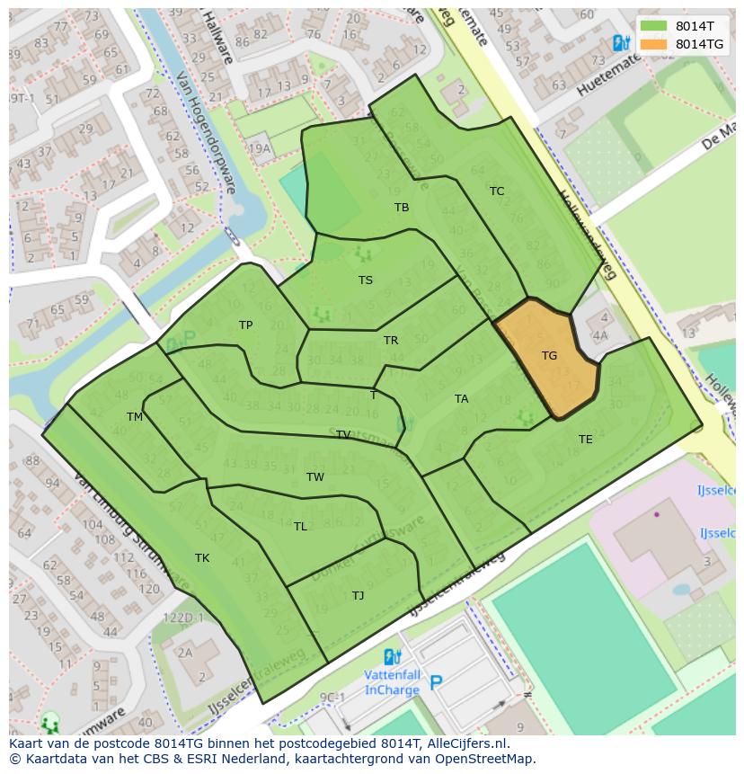 Afbeelding van het postcodegebied 8014 TG op de kaart.