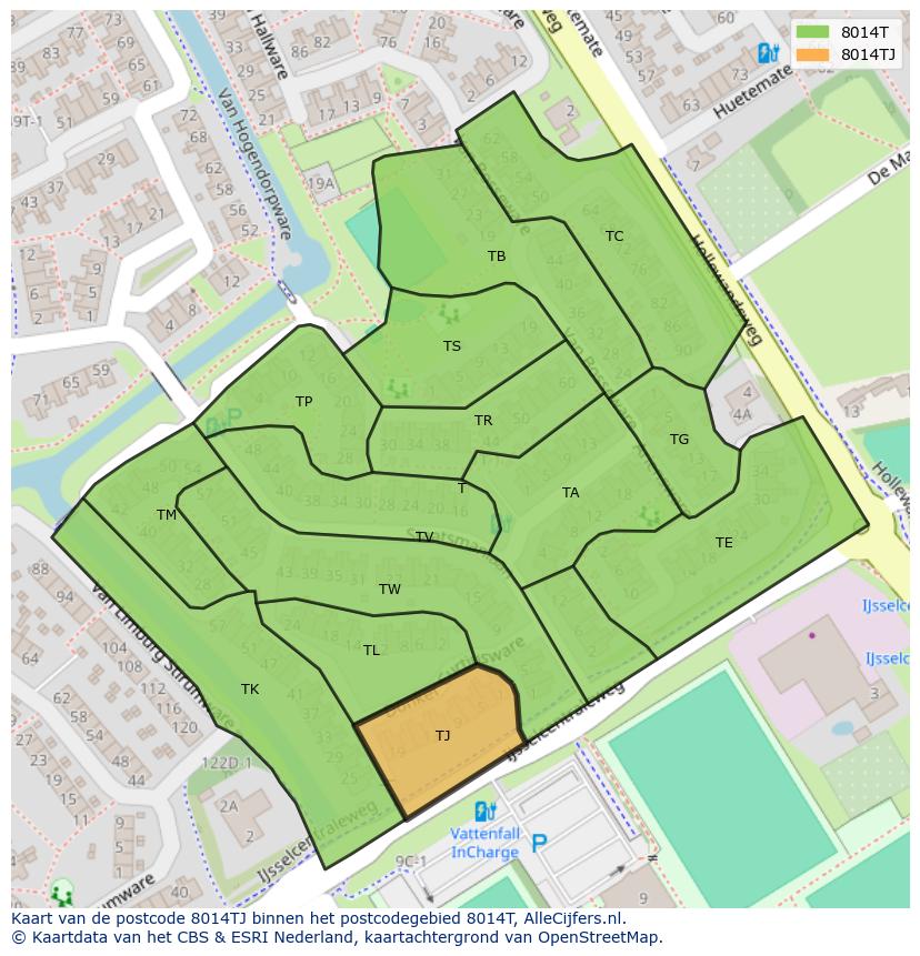 Afbeelding van het postcodegebied 8014 TJ op de kaart.