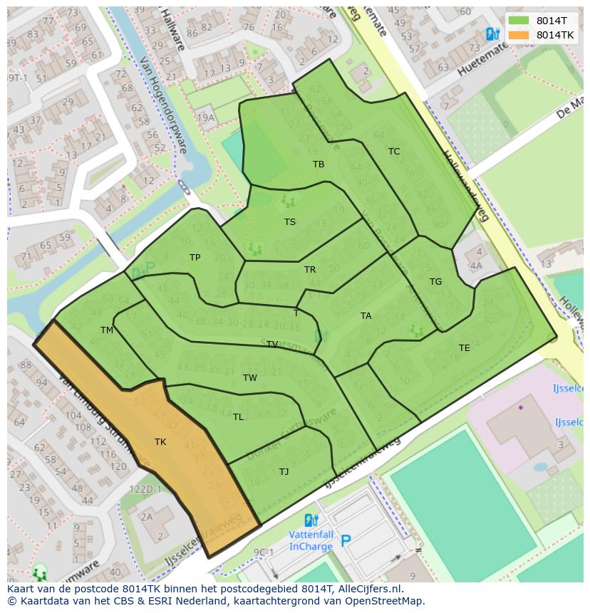 Afbeelding van het postcodegebied 8014 TK op de kaart.