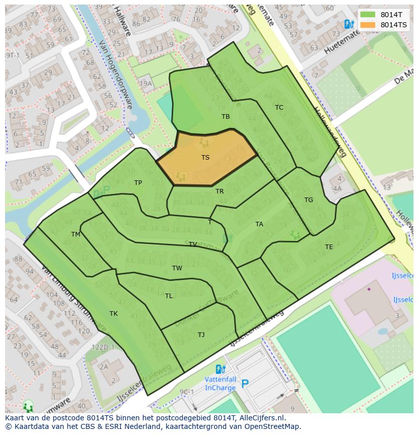 Afbeelding van het postcodegebied 8014 TS op de kaart.