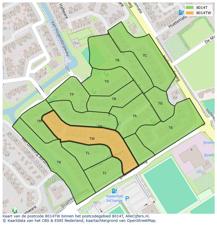 Afbeelding van het postcodegebied 8014 TW op de kaart.