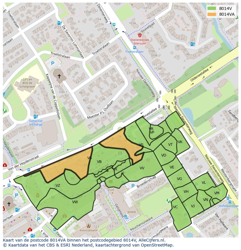 Afbeelding van het postcodegebied 8014 VA op de kaart.