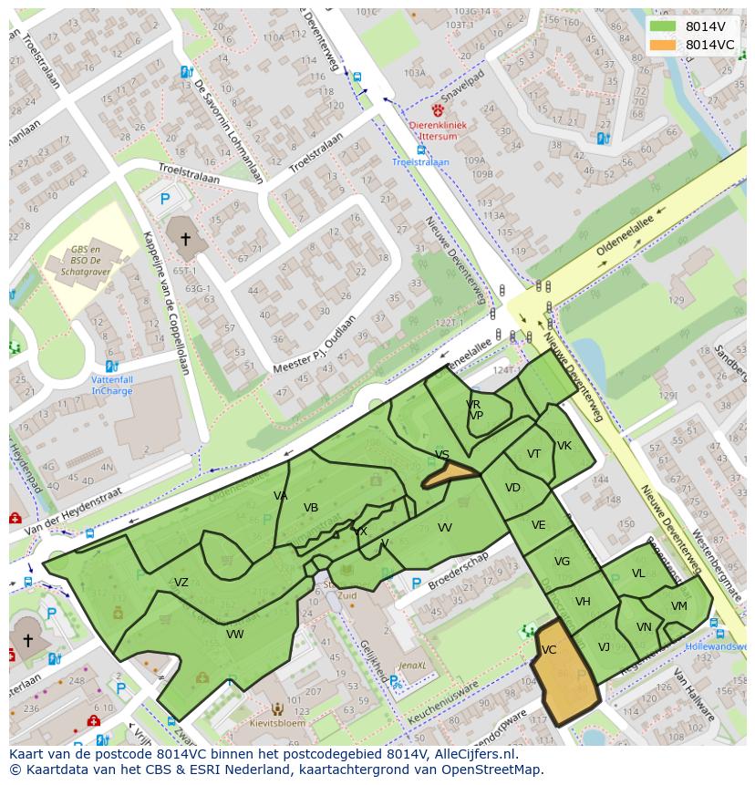Afbeelding van het postcodegebied 8014 VC op de kaart.