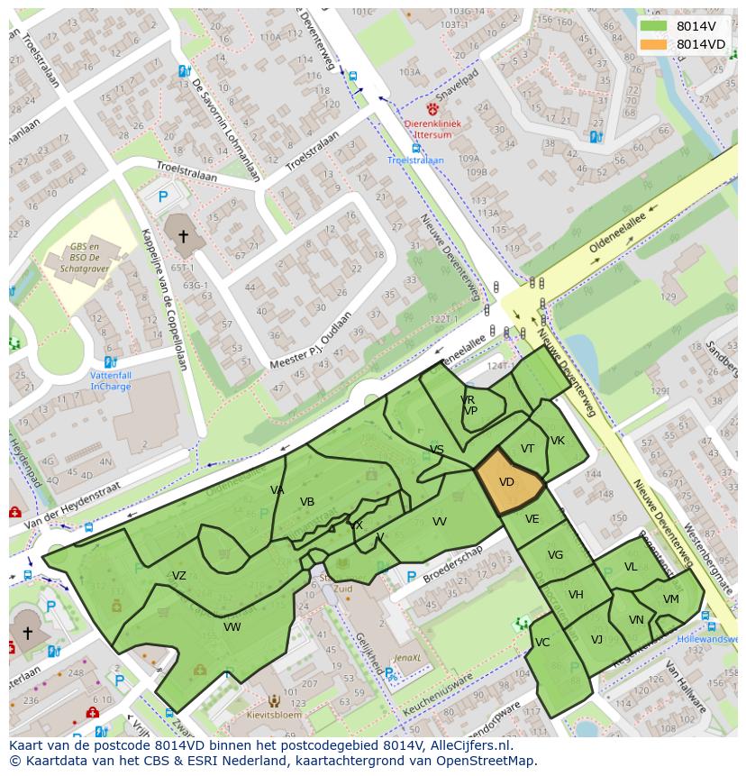 Afbeelding van het postcodegebied 8014 VD op de kaart.