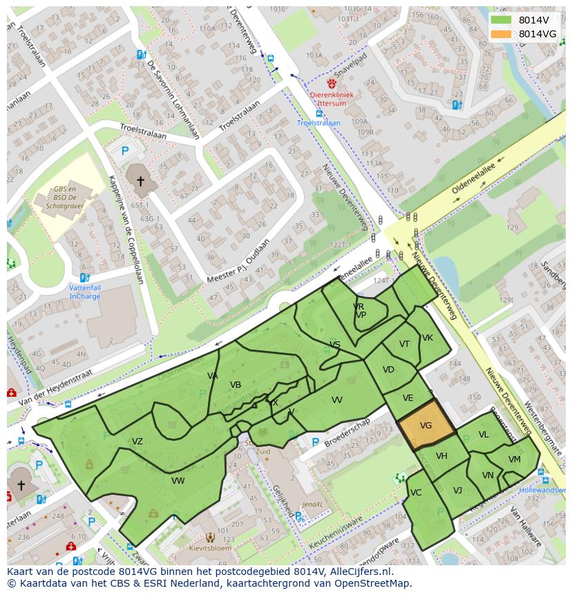 Afbeelding van het postcodegebied 8014 VG op de kaart.