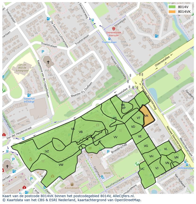 Afbeelding van het postcodegebied 8014 VK op de kaart.