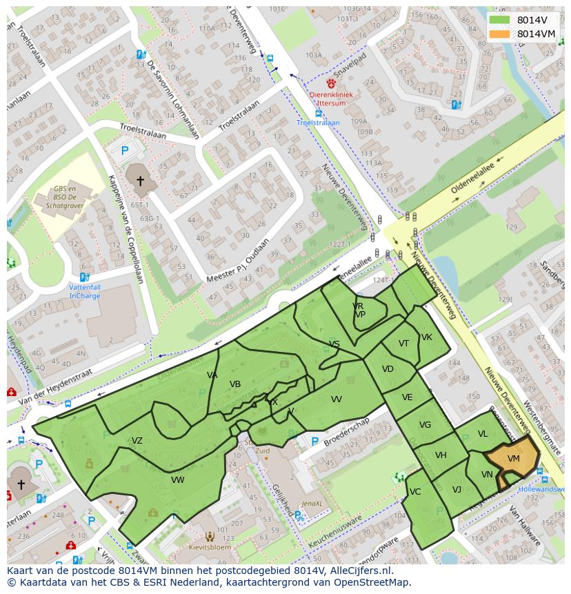 Afbeelding van het postcodegebied 8014 VM op de kaart.