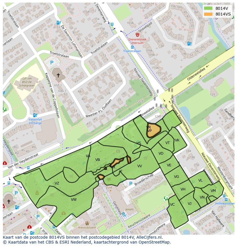Afbeelding van het postcodegebied 8014 VS op de kaart.