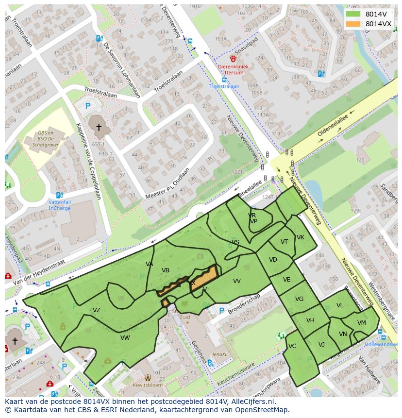 Afbeelding van het postcodegebied 8014 VX op de kaart.