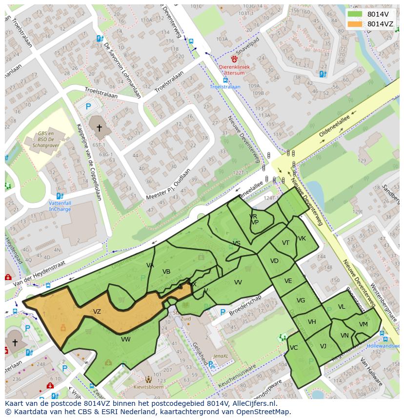 Afbeelding van het postcodegebied 8014 VZ op de kaart.