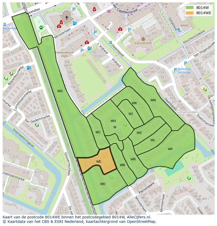 Afbeelding van het postcodegebied 8014 WE op de kaart.