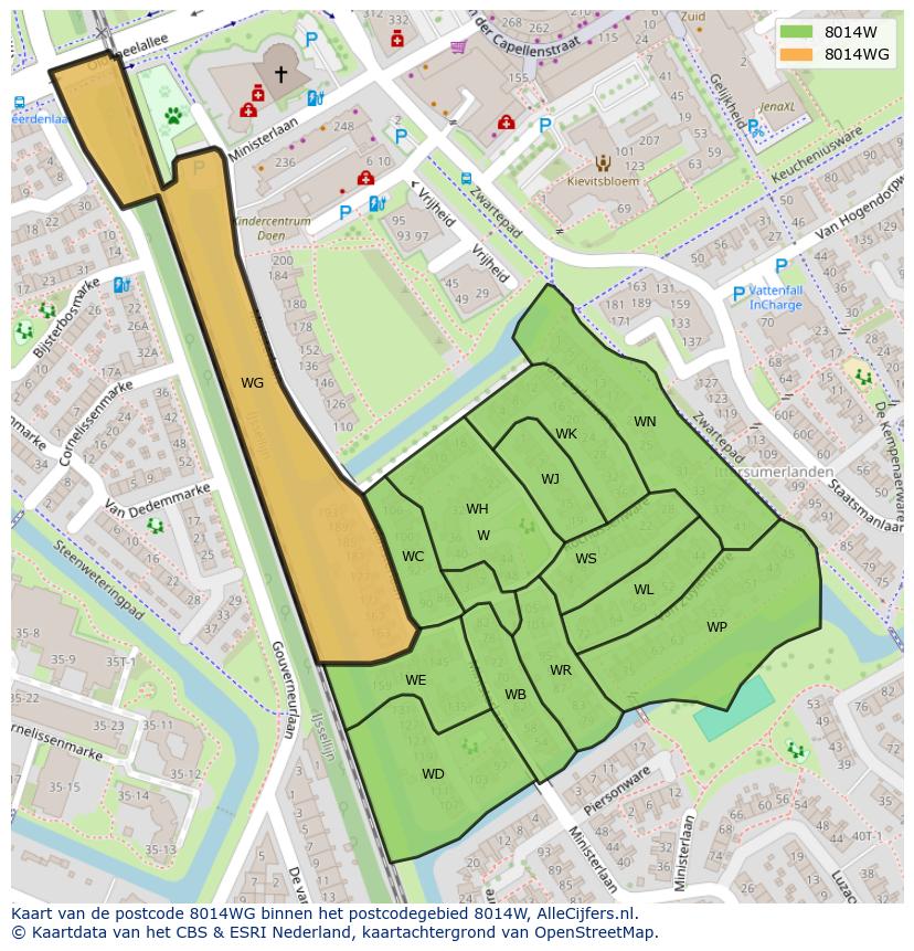 Afbeelding van het postcodegebied 8014 WG op de kaart.